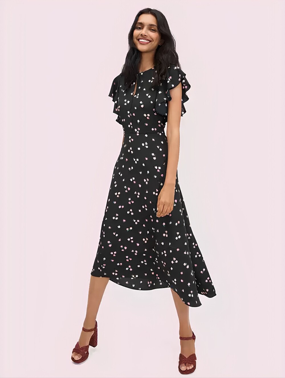 kate spade Black Midi Dress with Pink Floral Print